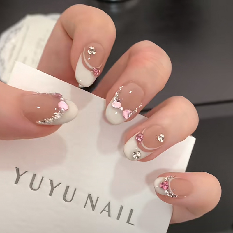 Nail Art Pink - 10 stuks wit Frans roze hart