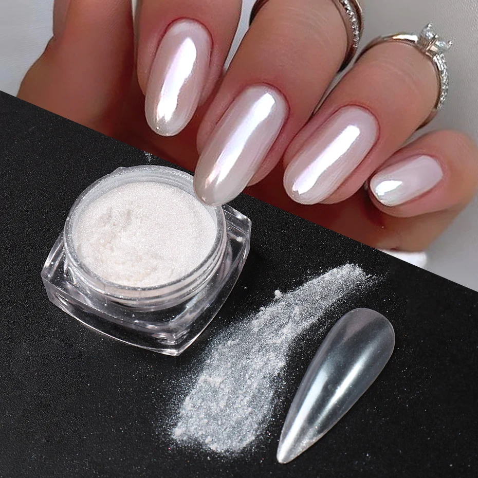 Nail Glitter Chrome - Witte Parel Spiegel Maanlicht Nagelpoeder Chroom