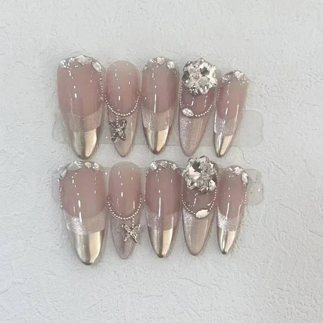 Nail Art Pink - 10 stuks handgemaakte pers op nagels