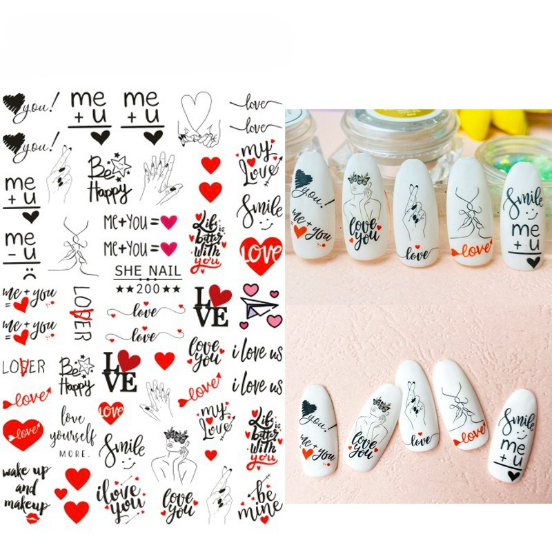 Nail Art Valentines Day - 1 stuk Engelse alfabetletters Valentijnsdag hart