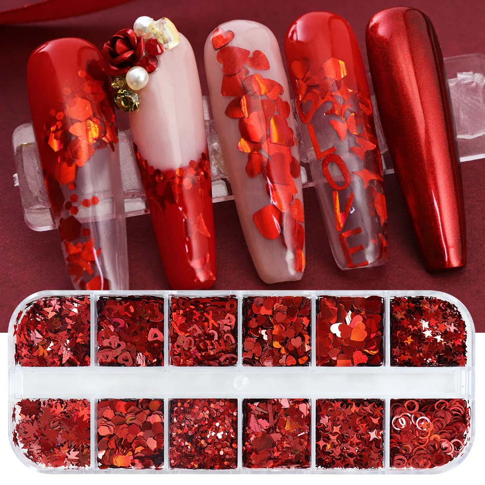 Nail Art Valentines Day - Holografische Rode Nail Art Glitter Vlokken