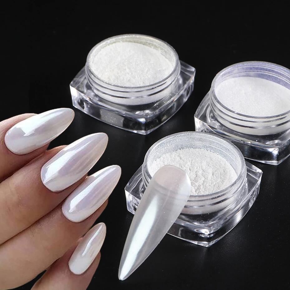 Nail Glitter Chrome - Maanlicht Parel Witte Nagels Glitter Stof