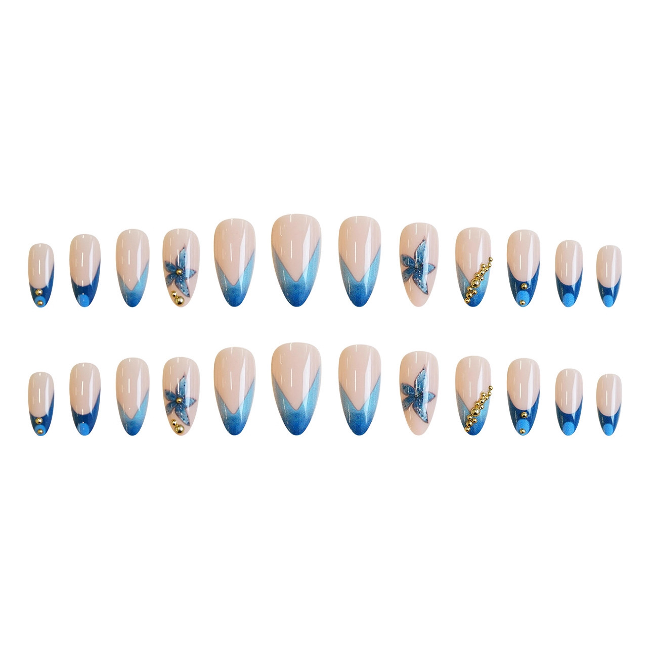 Nude nepnagels met roze blauwe - Nail Art Pink recensie en prijs